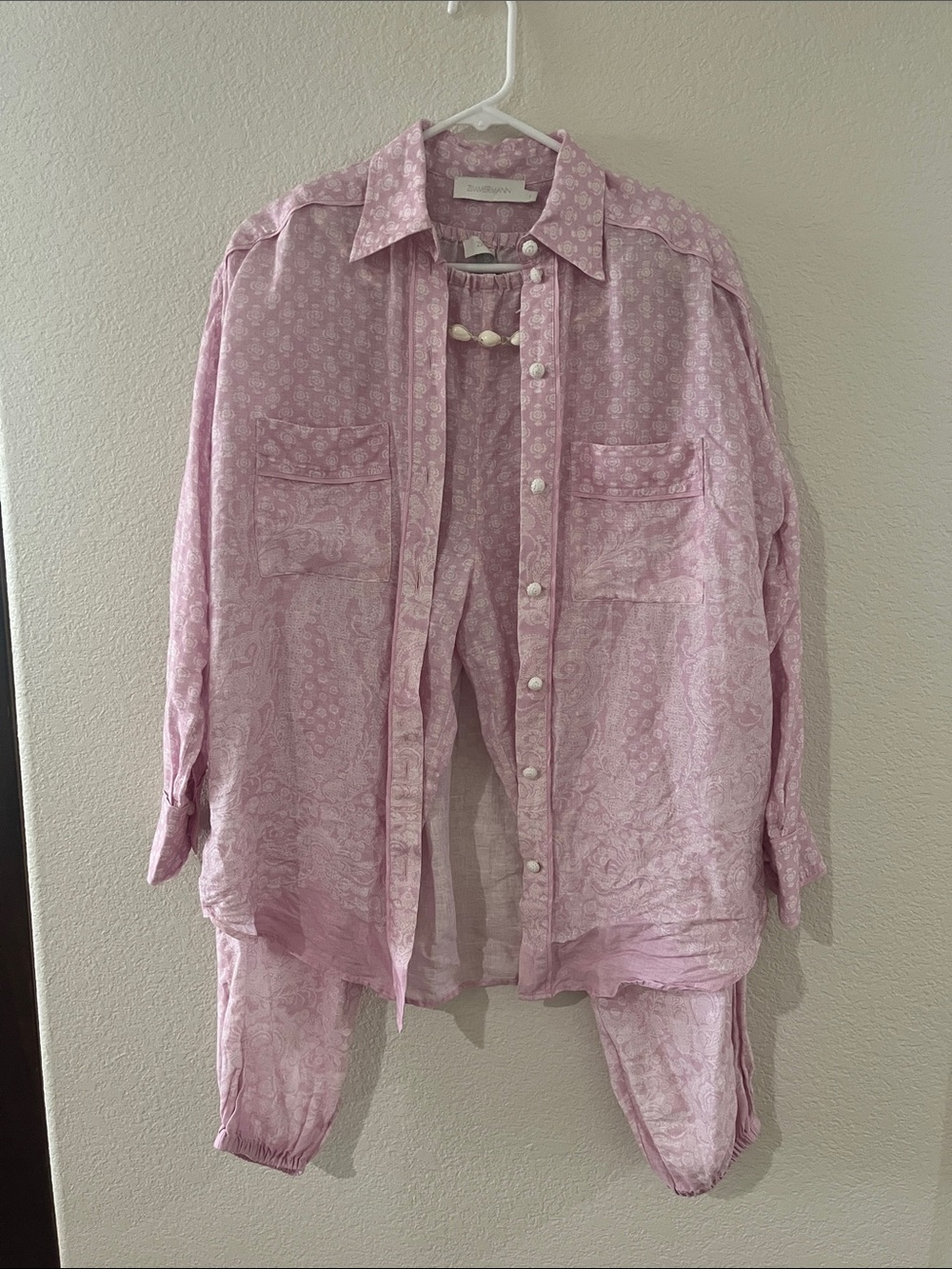 Zimmermann size 1 Pink Floral-Print Button Shirt with matching pants - Picture 1 of 8